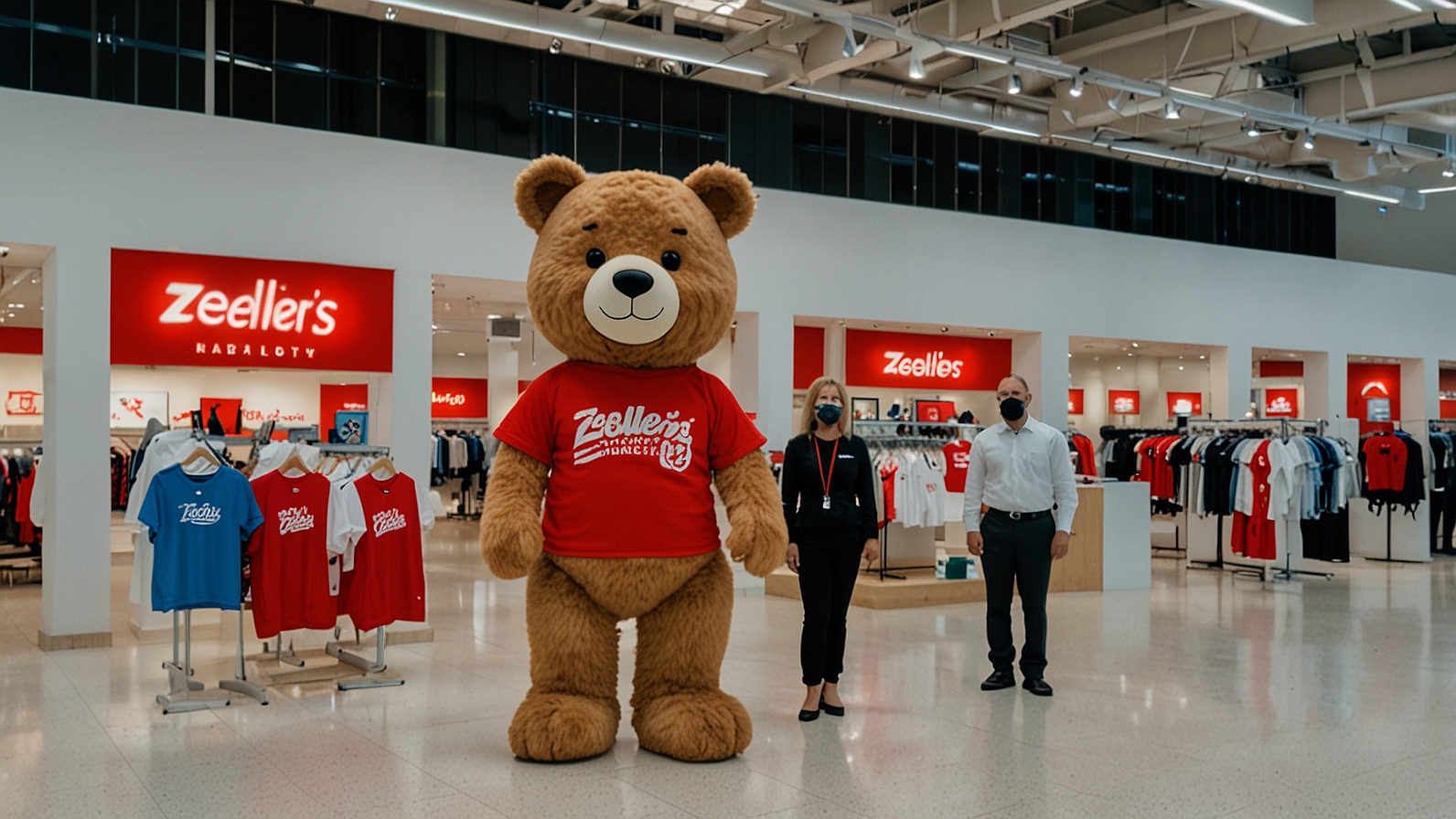 Zellers pop-up store in Toronto Yorkdale Mall with Zeddy bear mascot and Club Z loyalty display, marking October 2025 revival