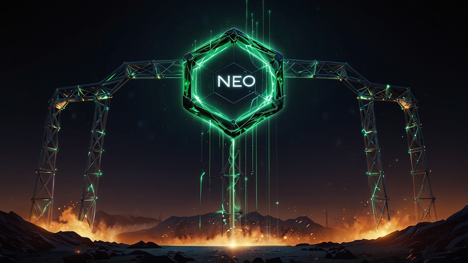 Digital graphic of NEO blockchain Neo X MainNet launch on November 3, 2025, featuring the NEO token with smart contract chains, cross-chain bridges, and 15% price increase for cryptocurrency news.